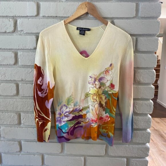 Hand Painted Sweater by Mechant in Gorgeous Floral Design S #080 - Picture 6 of 14